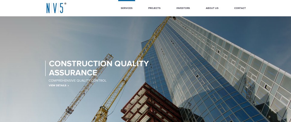 Homepage of NV5 a construction quality assurance company. Designed by Evoke Design.